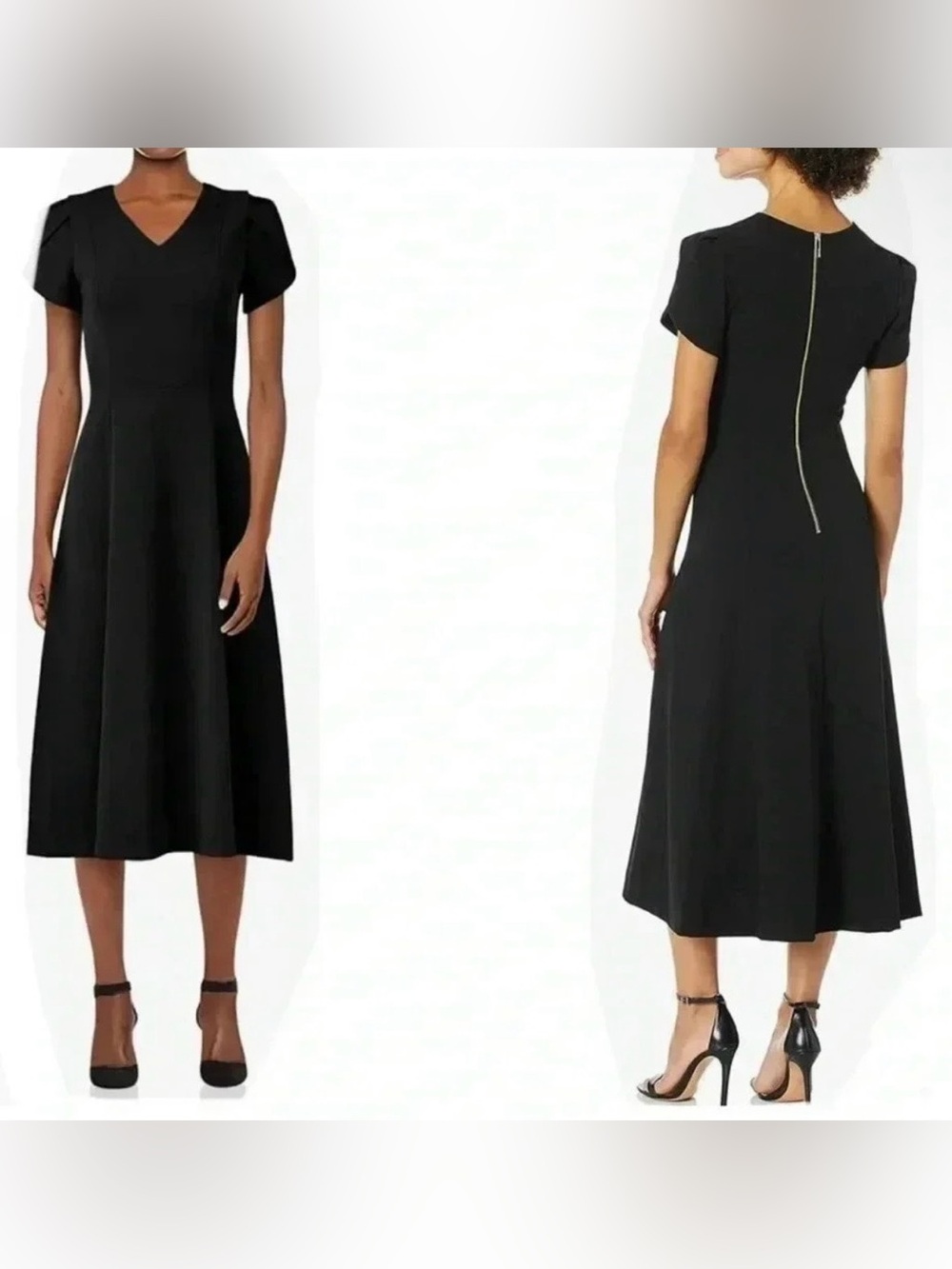 Calvin Klein Tulip Sleeve Black Fluffy Dress Size 6